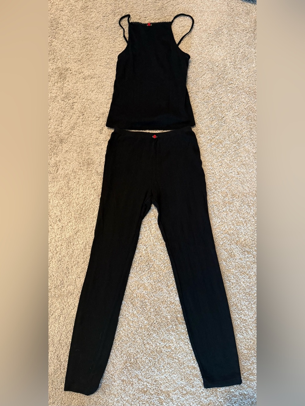 Zara Black Pointelle Rose Tank & Pants Set XS